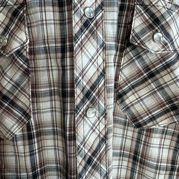 Wrangler Wrancher Shirts‎ Men’s Pearl Snap Closure Size MEDIUM Brown Plaid - Picture 6 of 6